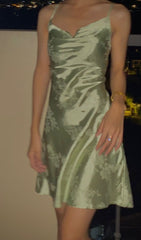 Elegant Homecoming Dress Light Green Spaghetti Straps Print Cocktail Dress Short Birthday Party Dress