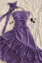 Elegant Homecoming Dress Purple Strapless Chiffon Pleated Birthday Party Dress Cocktail Dress