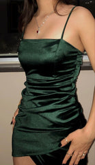 Beauty Homecoming Dress Dark Green Spaghetti Straps Stain Short Party Dress Cocktail Dress