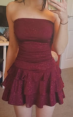 Beauty Homecoming Dress Wine Red Strapless Cocktail Dress Short Birthday Party Dress