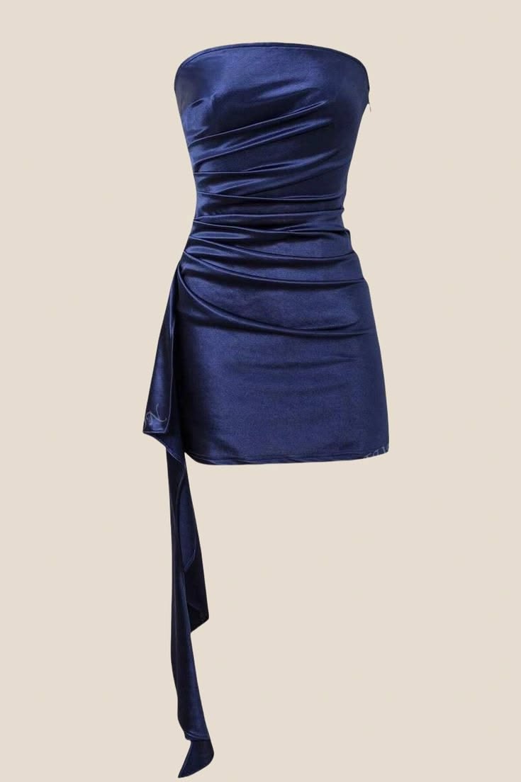 Chic Homecoming Dress Navy Blue Stain Strapless Pleated Cocktail Dress Short Birthday Party Dress