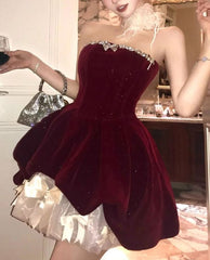 Elegant Homecoming Dress Wine Red Strapless A Line Back to School Outfits Short Birthday Party Dress