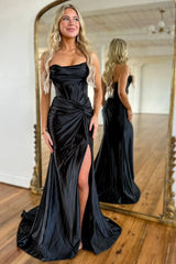 Elegant Royal Blue Mermaid Prom Dress with Corset Back and Thigh-High Slit