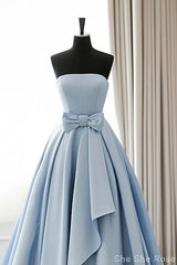 A-Line Blue Satin Long Prom Dress, Simple Satin Long Formal Dress