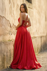 A-line Spaghetti Straps Corset Back Prom Dress With Split