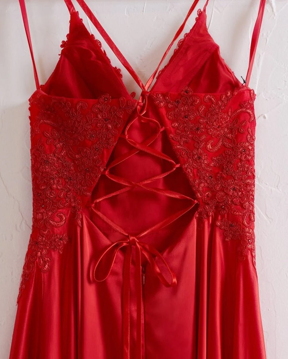 A-line Spaghetti Straps Corset Back Prom Dress With Split