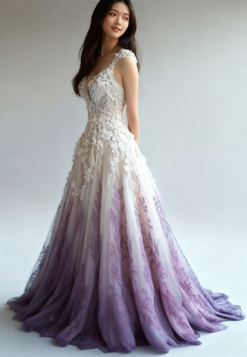 A-Line Straps Tulle Beaded Long Prom Dress Applique Sweetheart Neck Evening Gown