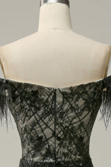 Classic Black Off-the-shoulder Feather Sequins Prom Dress