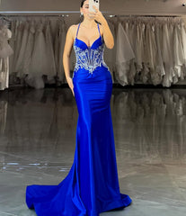 Chic Blue Halterstone Tailored Mermaid Prom Dress