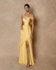 Dazzling Gold Straps Prom Dress Sleeveless Pleatedes with