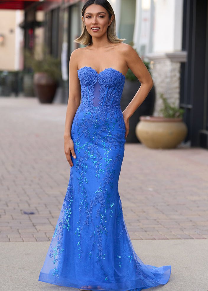 Black Sweetheart Lace Appliques Mermaid Long Prom Dresses