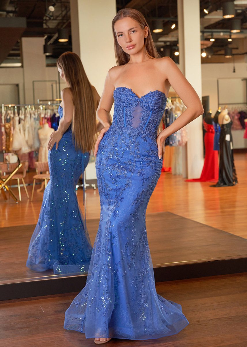 Black Sweetheart Lace Appliques Mermaid Long Prom Dresses