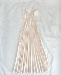 Champagne Spaghetti Straps Long Prom Dress Pleated Evening Dress