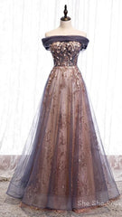 Charming A-Line Tulle Long Off Shoulder Party Dress, Formal Prom Dress
