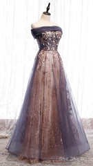 Charming A-Line Tulle Long Off Shoulder Party Dress, Formal Prom Dress