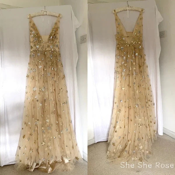 Charming V-Neck Floral Long Prom Dress, Evening Dress