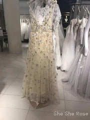 Charming V-Neck Floral Long Prom Dress, Evening Dress