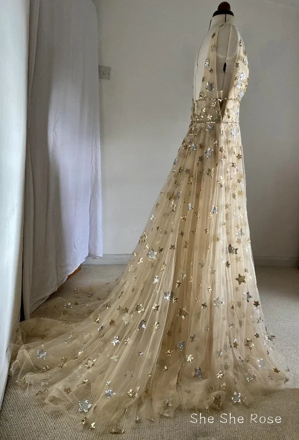 Charming V-Neck Floral Long Prom Dress, Evening Dress