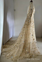 Charming V-Neck Floral Long Prom Dress, Evening Dress