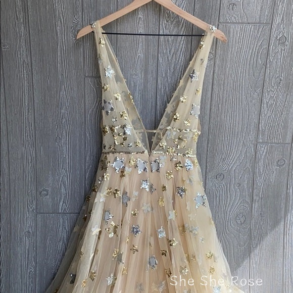 Charming V-Neck Floral Long Prom Dress, Evening Dress