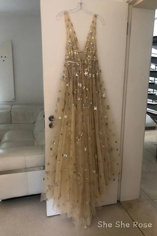 Charming V-Neck Floral Long Prom Dress, Evening Dress