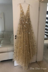 Charming V-Neck Floral Long Prom Dress, Evening Dress