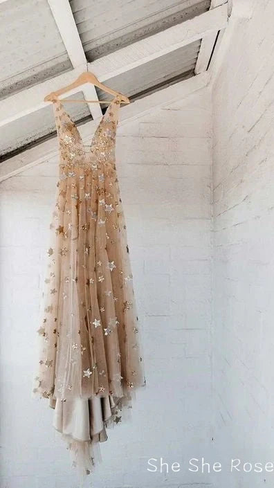 Charming V-Neck Floral Long Prom Dress, Evening Dress