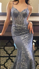 Charming V Neck Lace Mermaid Prom Dress Long Evening Dress