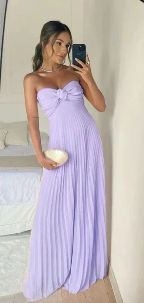 Classy A Line Strapless Light Pink Chiffon Long Prom Dresses Evening Dress With Ruffles