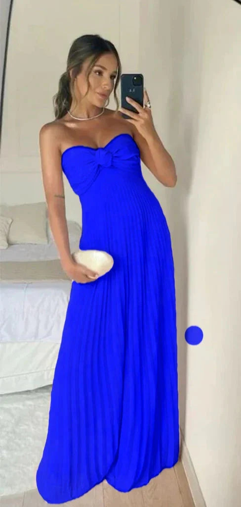 Classy A Line Strapless Light Pink Chiffon Long Prom Dresses Evening Dress With Ruffles