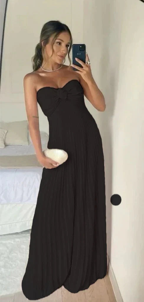 Classy A Line Strapless Light Pink Chiffon Long Prom Dresses Evening Dress With Ruffles