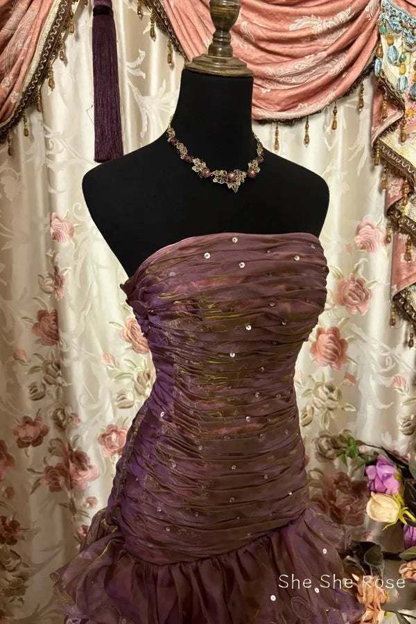 Classy Mermaid Strapless Ruffles Long Evening Dress Formal Prom Dress