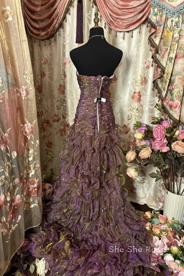 Classy Mermaid Strapless Ruffles Long Evening Dress Formal Prom Dress