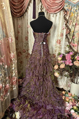 Classy Mermaid Strapless Ruffles Long Evening Dress Formal Prom Dress