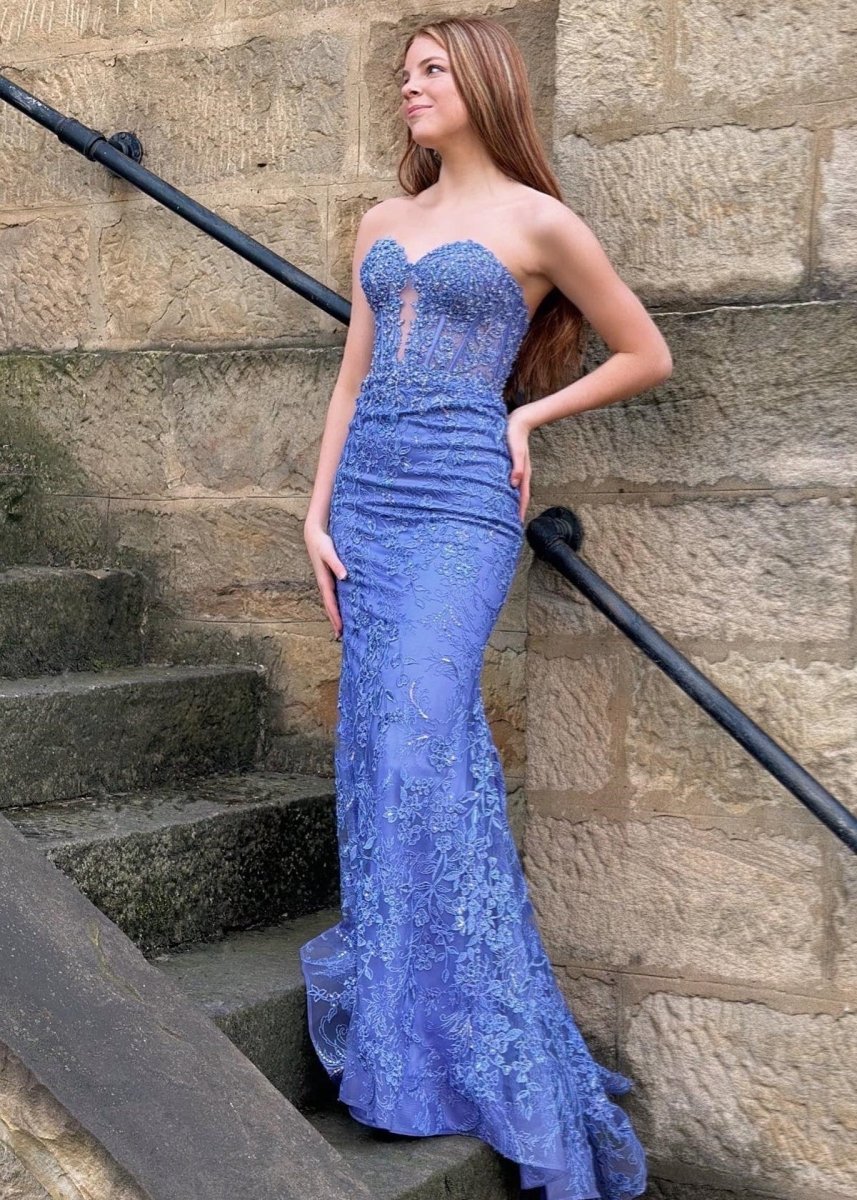 Black Sweetheart Lace Appliques Mermaid Long Prom Dresses
