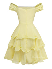 Cream Yellow Off The Shoulder Short Ruffle Homecoming Dresses