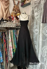 Elegant Black Spaghetti Strap Mermaid Chiffon Formal Prom Dress