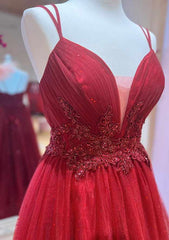 Breathtaking Burgundytti Strap Applique Sequins Layered Prom Dress