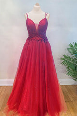 Breathtaking Burgundytti Strap Applique Sequins Layered Prom Dress