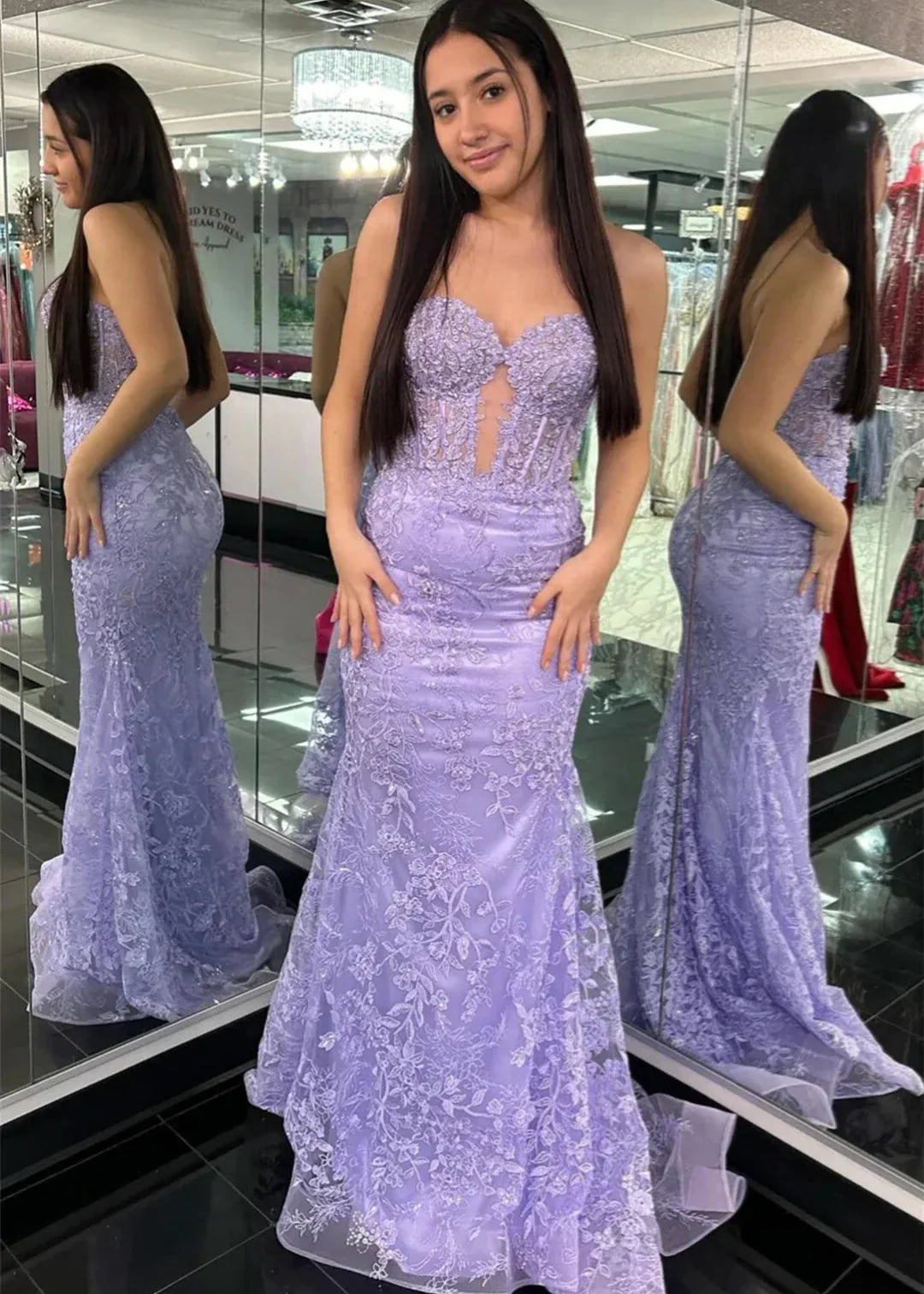 Black Sweetheart Lace Appliques Mermaid Long Prom Dresses