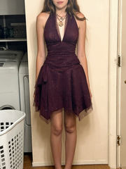 Dark Purple Tulle Prom Homecoming Dress Short Party Dress