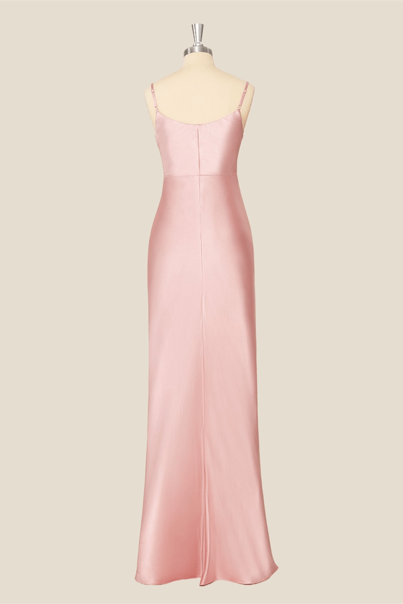 Cowl Neck Pink Sheath Long Party Dress